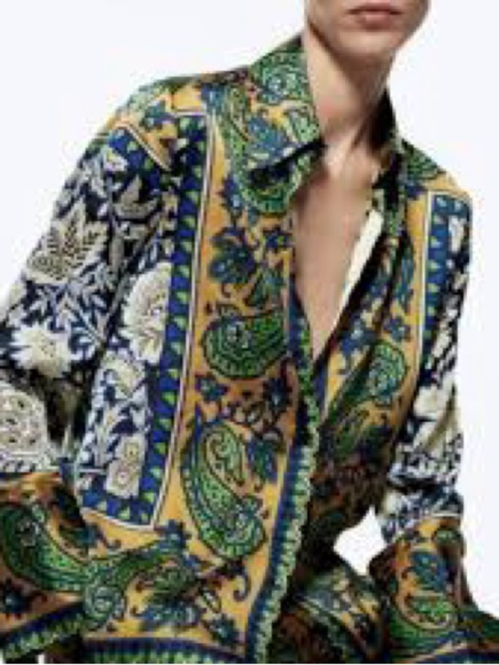 Zara Yellow Paisley Blouse with Green and Blue Accents